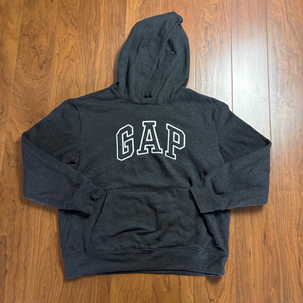 GAP Mens Arch Logo Pullover Hoodie Charcoal Gray Heather Med Sweatshirt Normcore